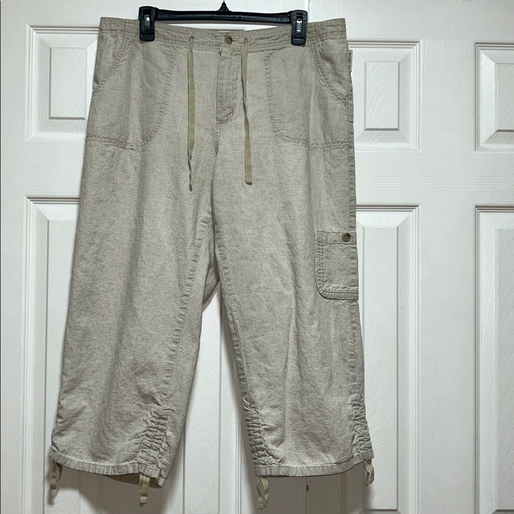 Columbia Capri Pants Linen Blend Beige Tan Drawstring Women’s Size Large